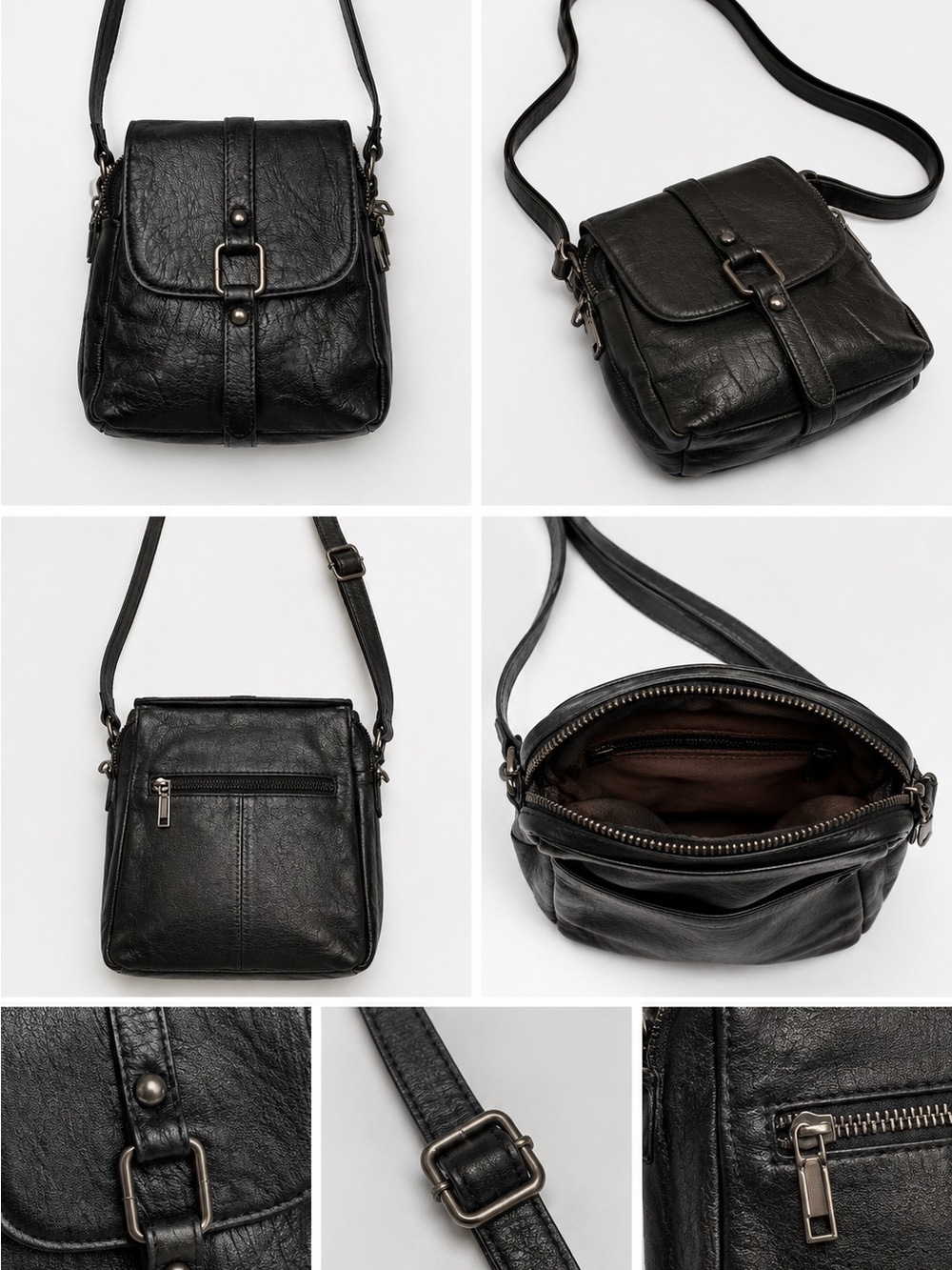 Compact Black Leather Messenger Bag – Timeless Everyday Crossbody